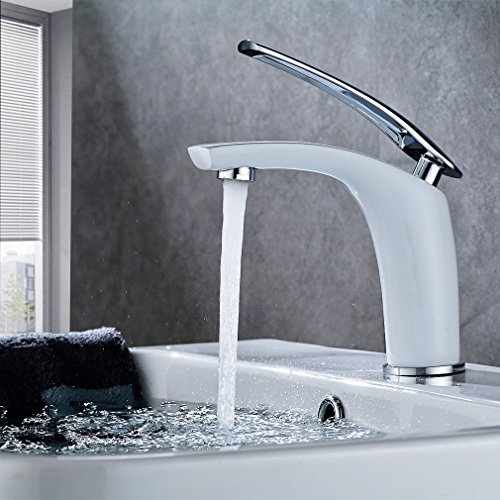 Auralum® bianco e cromo rubinetto lavabo miscelatore monocomando per bagno acqua freddo & caldo